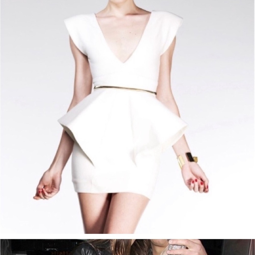 Chloe Sims' Aqua By Aqua Claudia Cream Peplum Waist Dress